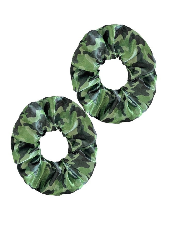BBTDIN Camouflage Hair Scrunchies Green Camo Ponytail Holder Camouflage Satin Scrunchy Hair Tie BBW12 (2 Pcs Set) - Image 1